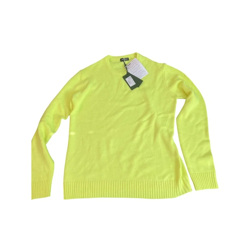 NWT Yoon Italy Luxury Neon Yellow Slim Fit Wool Alpaca Blend Crewneck Sweater M‎